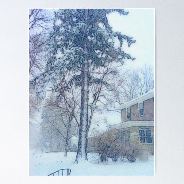 Snowfall with Evergreen and a Little Brick House painting Poster RB0301 product Offical jinjer Merch
