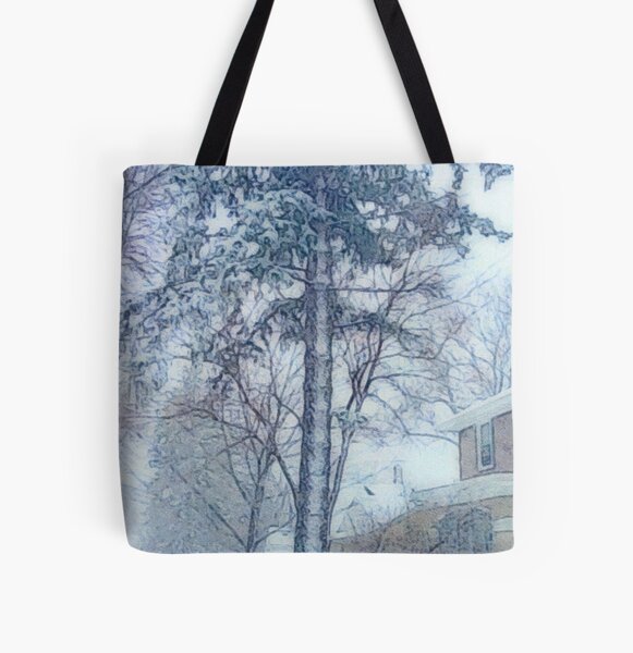 Snowfall with Evergreen and a Little Brick House painting All Over Print Tote Bag RB0301 product Offical jinjer Merch