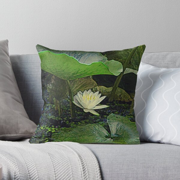 Water Lily Sheltered by its Own Leaves Throw Pillow RB0301 product Offical jinjer Merch