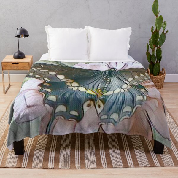 Black Swallowtail Butterfly Drawn Lightly Throw Blanket RB0301 product Offical jinjer Merch